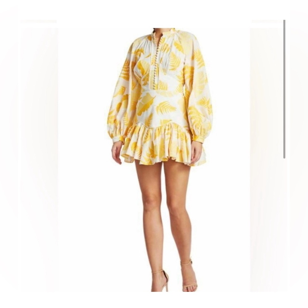Auth ACLER Hourglass Embroidered Yellow Floral Mini Dress, Size 2